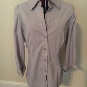 3/4 sleeve grey/white mini striped button up